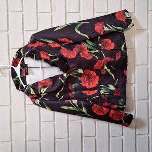 Gorgeous Black Floral Big Button Puffy Collar Formal Jacket. Size Medium  NWOT